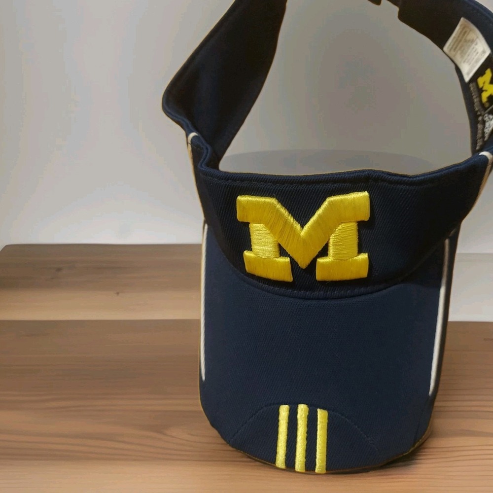 Adidas Michigan Wolverines Blue Yellow Embroidered Block M Adjustable Visor Hat
